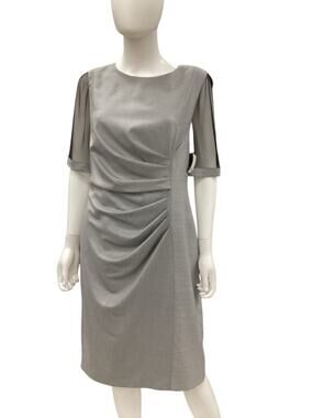 Max Mara Dress Women’s SZ 16 Fits Like A Large Short Mesh Sleeve Midi Gray Black